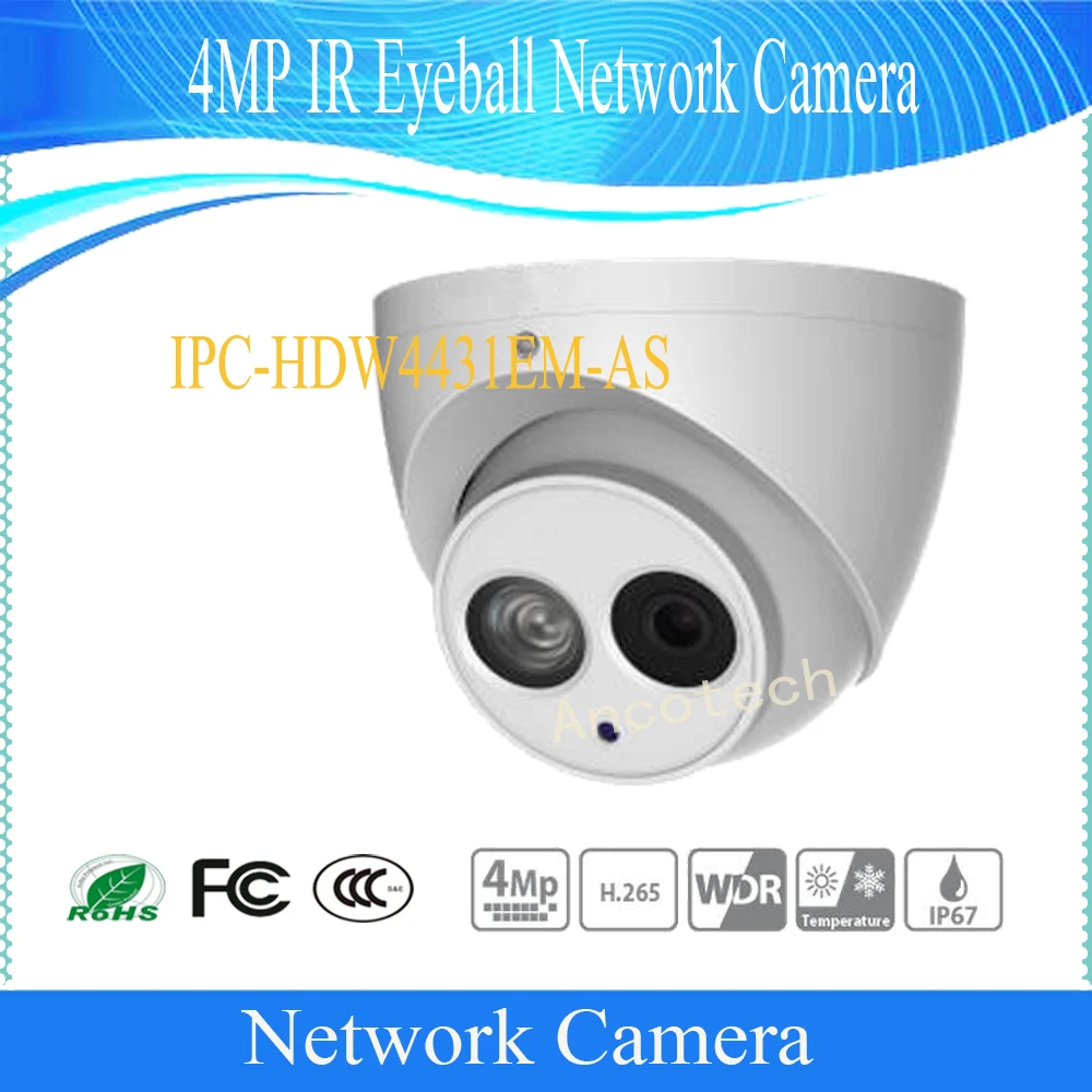 

Free Shipping DAHUA Security IP Camera 4MP CMOS WDR IR Eyeball Network Camera Built-in Mic 128G POE IP67 DH-IPC-HDW4431EM-AS-S4