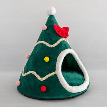 

Christmas Tree Tent Cat Litter Plush Pet Sleeping Bed Warm Winter Cat Nest Mat 27RF