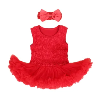 

Flower Infant Clothing Sets Sleeveless Bodysuits Headband 2pcs Set Tutu Dress Rose Embriodery Girls Princess Clothes