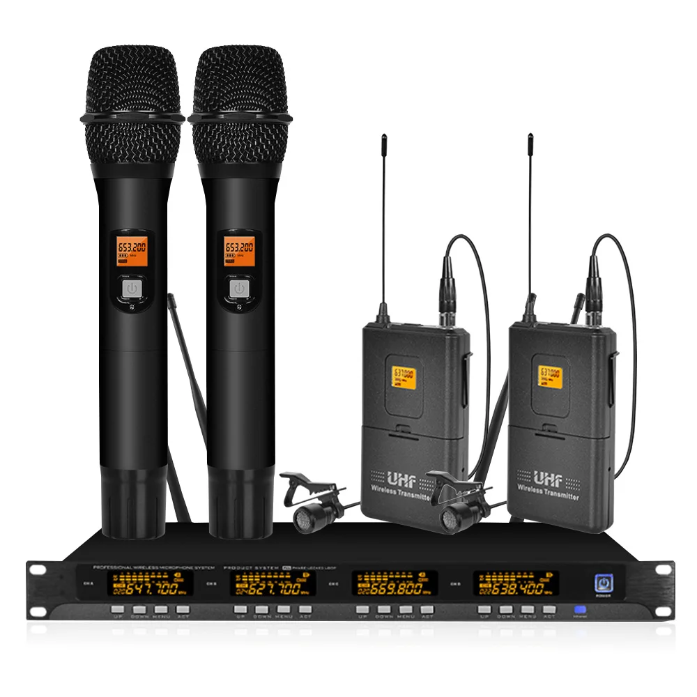 Микрофон металлический 4 канальный Uhf беспроводной микрофон с микрофонами на