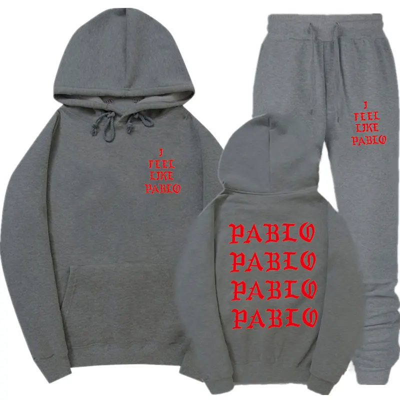 Уличная одежда I Feel Like Pablo, комплект с капюшоном, спортивный костюм для мужчин, комплекты тепловой спортивной одежды, толстовки и штаны, Повседневная Толстовка, спортивный костюм - Цвет: Dark gray MK110