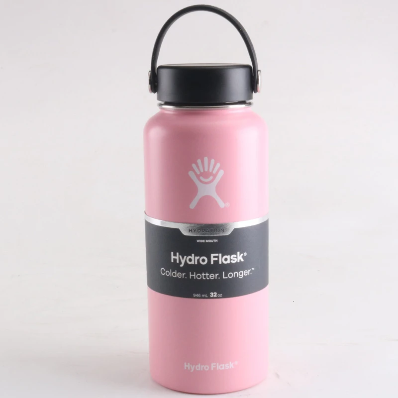 pink 2 18 унций/32 унций/40 унций бутылка для воды из нержавеющей стали бутылка для воды с вакуумной изоляцией с широким горлом портативная термобутылка для путешествий - Цвет: pink 2