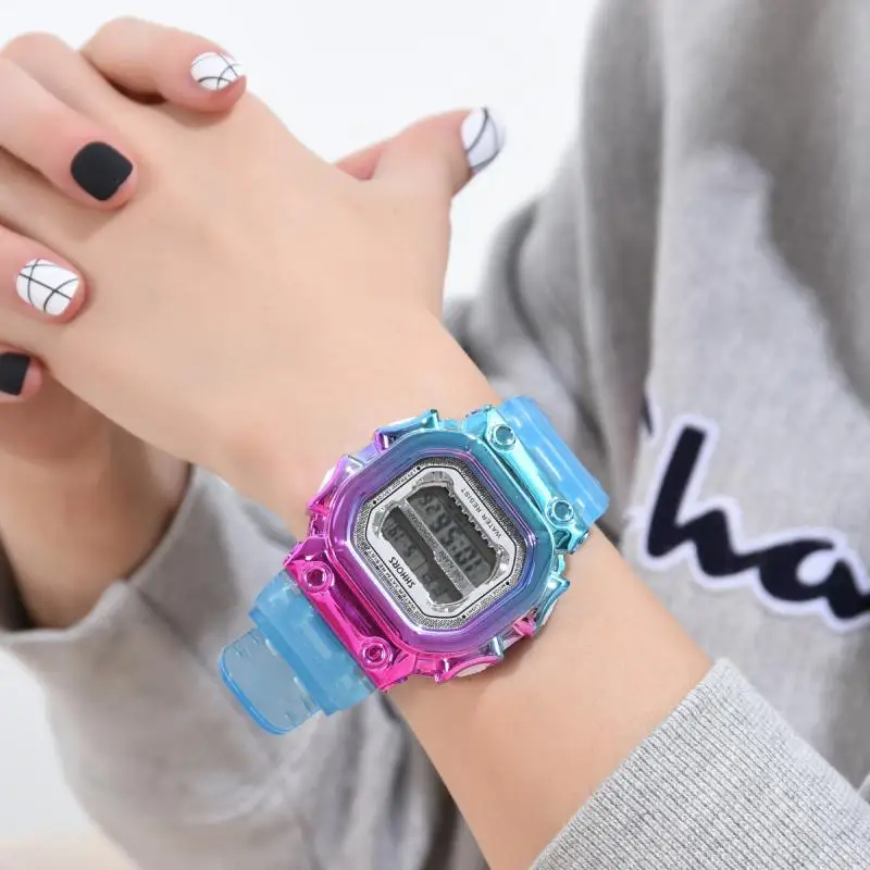 

Women Girl Waterproof Watch Gradient Color G Style LED Digital Date Military Sport Shock Rubber Electronic Students Clock Mujer
