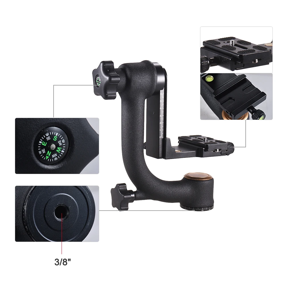 Andoer алюминиевый сплав Gimbal Head Pan Tilt Штативная головка принять для Arca Swiss Quick Release Plate для DLSR камеры до 20 кг