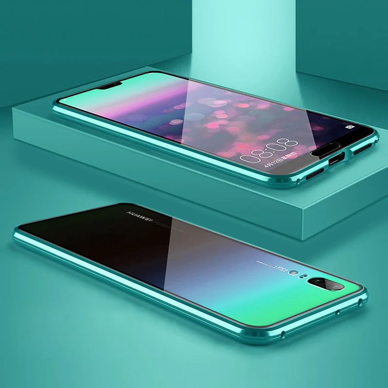 Зеленый Магнитный адсорбционный металлический чехол для телефона Xiaomi 9 Lite SE 9T Pro 8 6X A2 CC9 CC9e Note 7 F1 Redmi K20 двойной стеклянный магнит крышка - Цвет: Зеленый