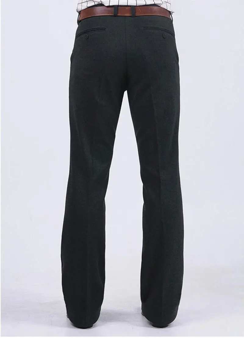 winter New Woolen Fabric Flared Boot Cut Trousers Men's Business Casual Office Slim Black Suit Pants Large Size 37