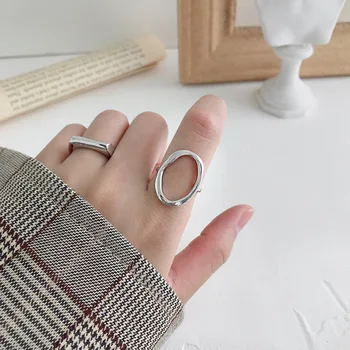 

SOHOT Real 925 Sterling Silver Opened Irregular Hollow Round Adjustable Women Charm Ring Chic Geometric OL Female Fine Jewelry