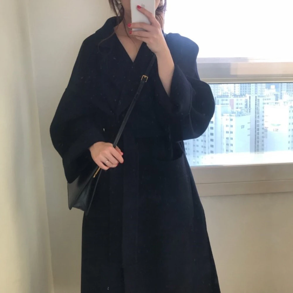 Winter Elegant Wool Coat Women Long Bandage Woolen Cardigan Loose Plus Size Abrigos Mujer Manteau Femme Hiver Abrigo | Женская одежда