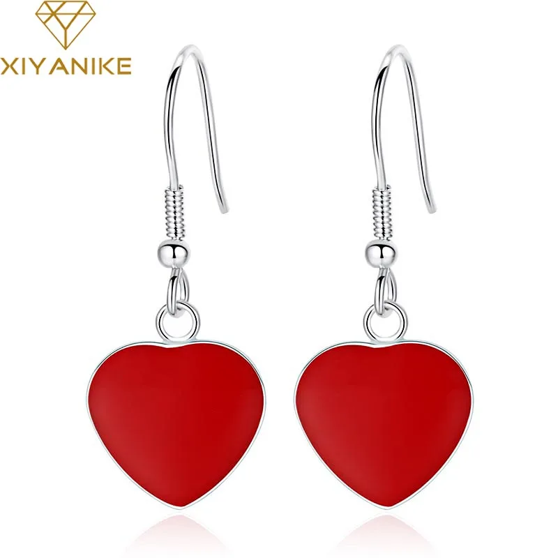 XIYANIKE 925 Sterling Silver Korean Style Cute Big Red Heart Drop