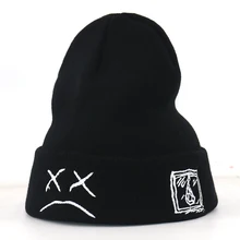 New Lil Peep hat embroidery Sad Boy face knitted beanie cap cotton flexible blackbeanies fashion hip hop winter hats unsiex