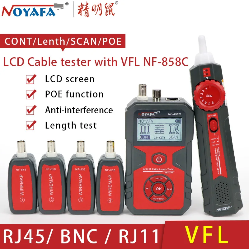 NOYAFA NF-858C Cable de rastreo línea localizador portátil de rastreador probador de Cable de red de Cable de prueba BNC medida Longitud del Cable