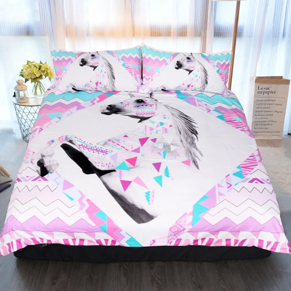 

Fantasy unicorn bedding set, pink cartoon for children, complete set, 3PCS polyester 3D printed quilt and pillowcase