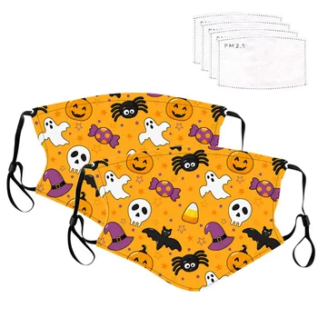 

2pcs Halloween Printed Face Mask With 4pcs Gaskets Adult Unisex Adjustable Windproof Reusable Mascarilla Reutilizable Face Mask