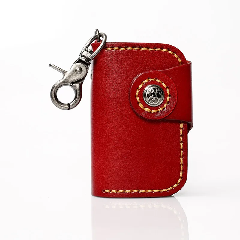 New High-grade Cow Leather Multifunction Key Card Bag Housekeeper Men Women Tanned Handmade Car Key Case Holder Wallet Solid - Цвет: Wine Red