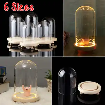 

6 Style Decoration Glass Dome Display Bell Jar Cloche Wooden Base Light Dust Cover DIY Gift for LED Light