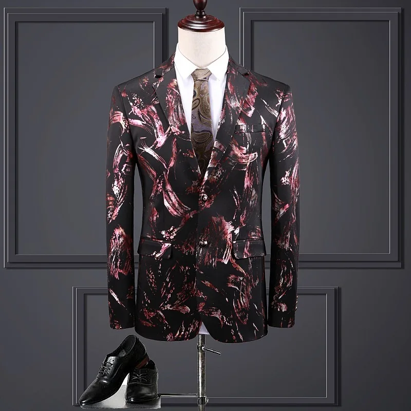 2109 принт Для мужчин Блейзер Slim Fit пиджаки Homme Выходные туфли на выпускной вечерние Клубные мужской костюм куртка DJ Свадебные дизайнерские blusa masculina Большие размеры 5xl
