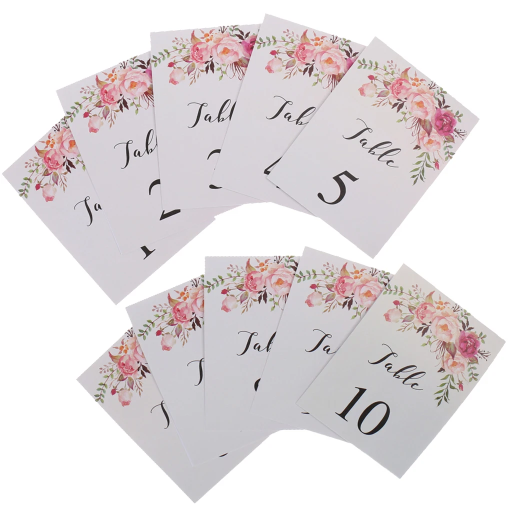 

1-10 Numbers Place Card Paper Table Markers w/ Printed Flower Wedding Birthday Baby Shower Picnic Christmas Party Decoration