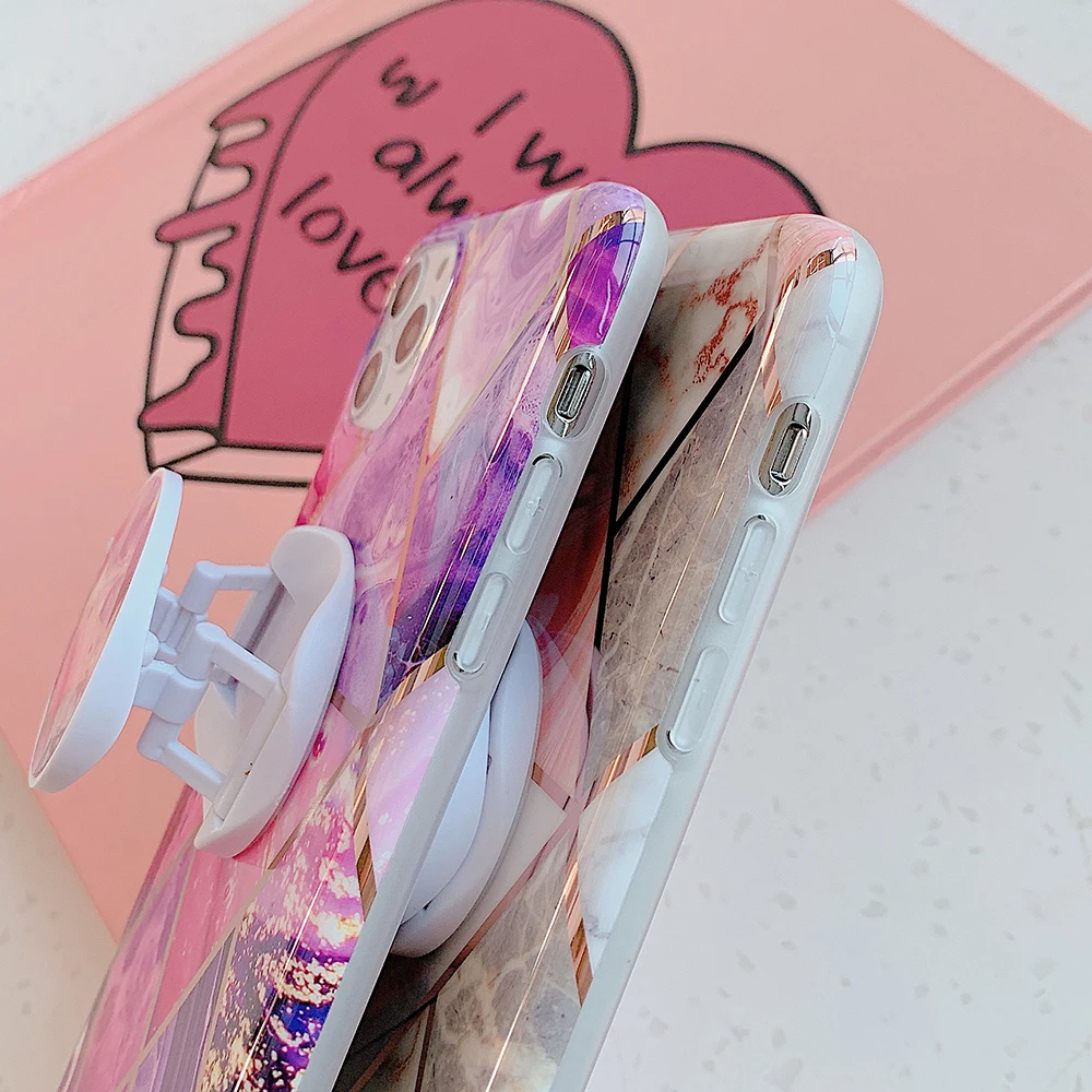 LOVECOM геометрический мраморный чехол для телефона с подставкой держателем iPhone 12