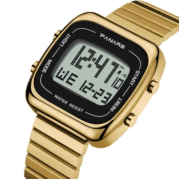

Digital Men's Watch PANARS Luxury Gold Stainless Steel Male Wristwatch Waterproof Countdown Fashion Electronic Clock For Man