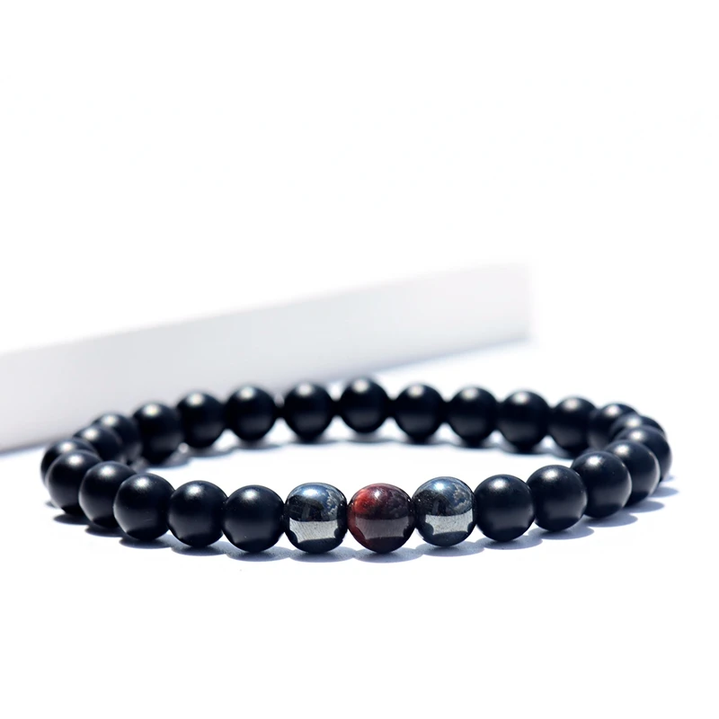 

OIQUEI Natural Matte Onyx Stone Men Bracelet Hematite Red Tiger Eye Stone Beads Beaded Bracelets Hommes Boyfriend Jewelry Gifts