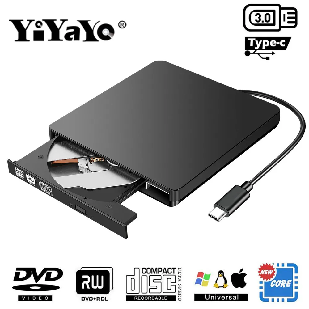 YiYaYo Type C DVD Drive USB 2.0 RW RAM Burner Writer CD ROM Player Optical for hp Laptop Desktop Windows MAC OS | Компьютеры и офис