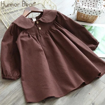 Humor Bear Fashion Kids Clothes Girl Plaid Doll Collar Long Sleeve Dress Children Princess Dresses Baby Girls Clothing Outfits 1