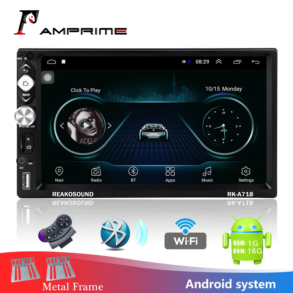 Авторадио AMPrime 2 Din " андроид мультимедийный проигрыватель 2din Bluetooth Видео Аудио Стерео Mirrorlink с камерой заднего вида