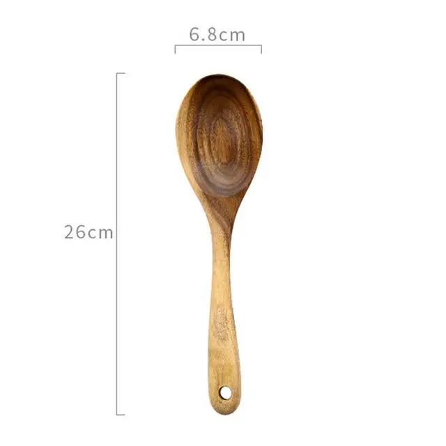 1 Spoon Большой набор деревянных ложек, большая салатная сервировочная ложка, вилка из натурального дерева, столовая ложка с длинной ручкой, кухонная посуда - Цвет: 1 Spoon