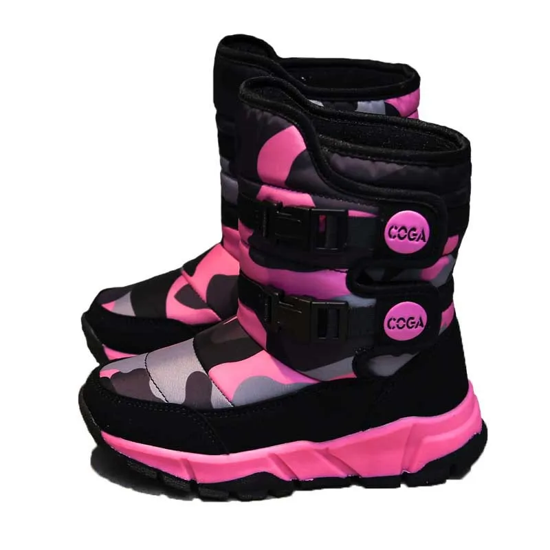 winter high tube plus velvet waterproof non-slip children snow boots camouflage cotton girls shoes