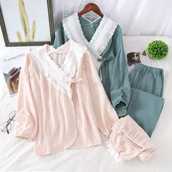 Japanese-style Kimono Spring and Autumn Maternity Pajamas Two-piece Cotton Long-sleeved Home Service Nursing Clothes Kawaii
