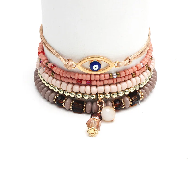 6 Pcs/Set Colorful Africa Beads Charm Bracelets Set for Women Lucky Turkish Evil Eye Bracelet Girls Boho Bracelets Hand Jewelry