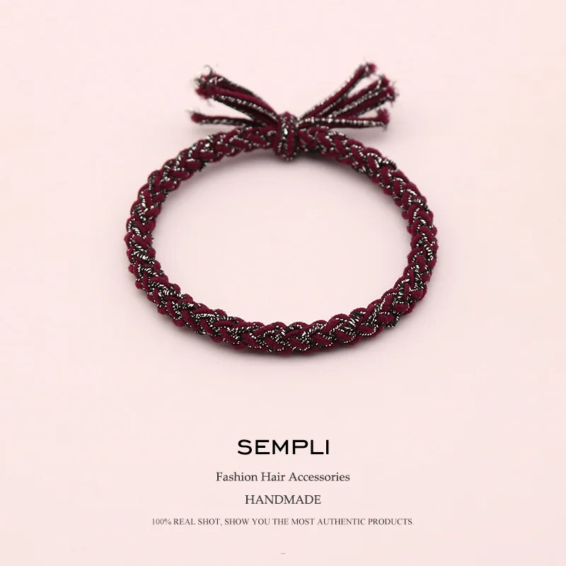 Wine Red Sempli высококачественные нейлоновые металлические резинки для женщин и девушек, эластичные резинки для волос, аксессуары, атласные резинки - Цвет: Wine Red