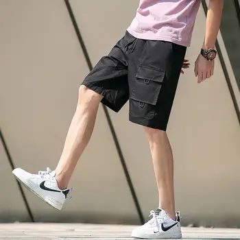 

2020 Summer New Youth Popular Solid Color Multi-pocket Student Style Overalls Shorts Fashion Casual Loose Five-point Pants