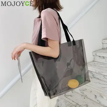 

Clear PVC Women Handbag Solid Color Transparent Shoulder Bag Large Capacity Female Travel Shopping Totes