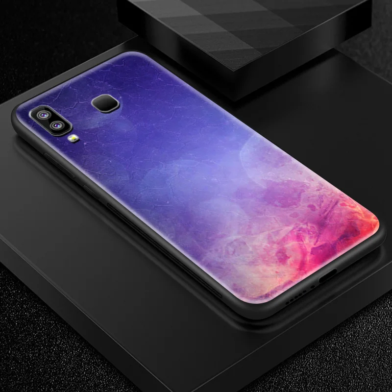 Закаленное Стекло чехол для samsung Galaxy A10 A20 A30 A40 A70 A80 A90 A6S A8S J4 плюс M10 M20 M30 S8 S9 S10+ с узором звездного неба в виде ракушки - Цвет: W215