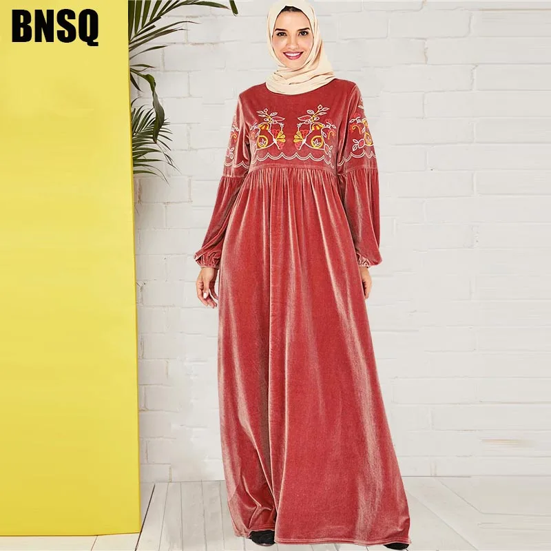 9230 Pink BNSQ розовый бархат большого размера платье темно синий цветок вышивка молитва темно-синий Восточный халат из марокена Турция Кафтан пакистанский Абая Исламский халат одежда платье хиджаб абайя - Цвет: 9230 Pink