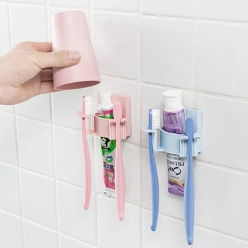 

Punch-free Plastic Toothbrush Holder Toothpaste Storage Rack Shaver Tooth Brush Dispenser Bathroom Organizer Accessories