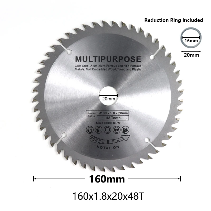 160X20X48T MULT Диаметр 160 мм 48 т Мультифункциональный деревообрабатывающий пильный диск TCT циркулярная пила для дерева 60T 80T режущий диск - Цвет: 160X20X48T MULT