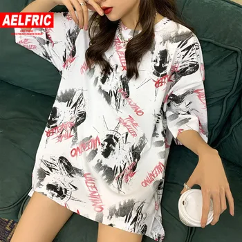 

Aelfric Hip Hop Tshirt Women Letter Graffiti T Shirt Casual Cotton Tops Loose Oversized 2020 Summer Loose Streetwear Half Sleeve