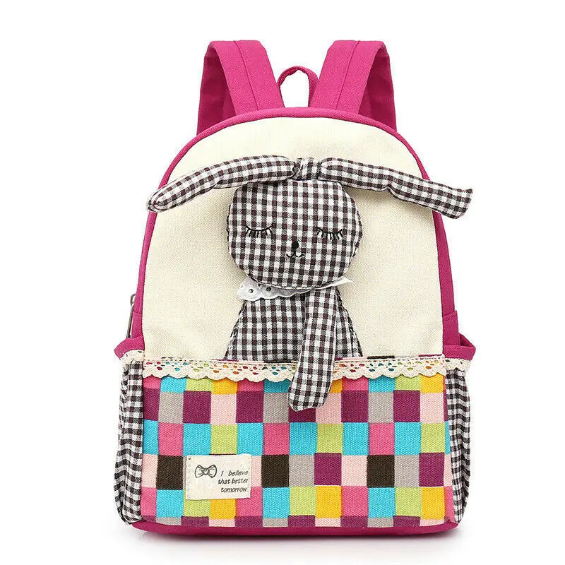 Дети младшего возраста рюкзак для девочек стильная футболка с изображением персонажей видеоигр кролик школьный рюкзак брезентовый Рюкзак - Цвет: Ярко-розовый