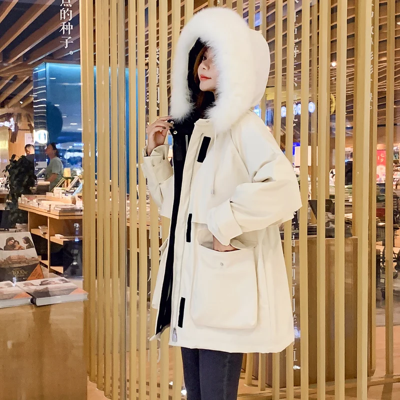 Новая зимняя куртка, Женская Толстая теплая парка с капюшоном, Дамское длинное пальто с подкладкой, женская пуховая стеганая куртка, белая пуховая куртка