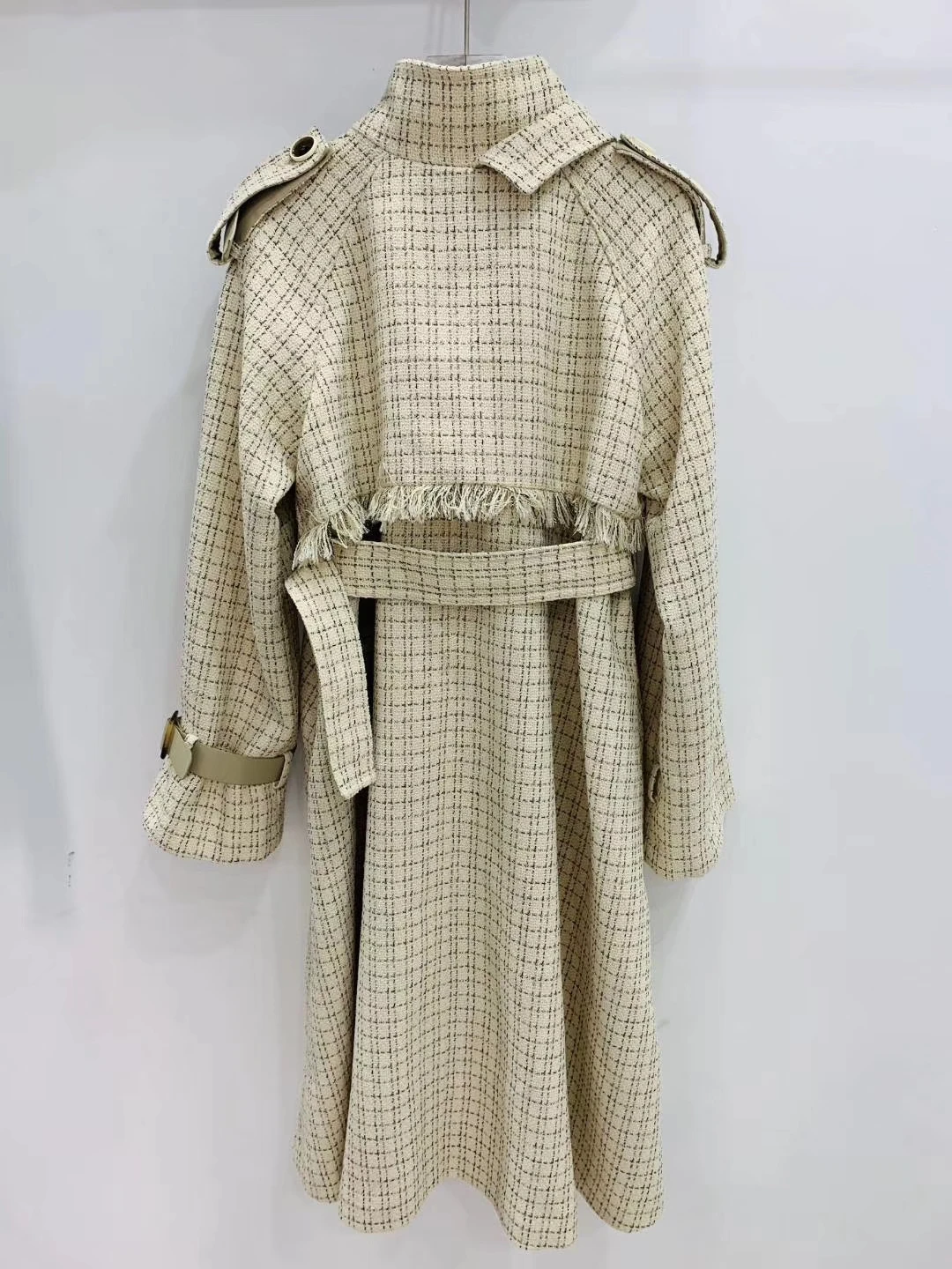 Design Plaid Trench Coat Women Office Lady Coat A-Line Elegant Trench Windbreaker Belt Tassel Long Coat Women Streetwear