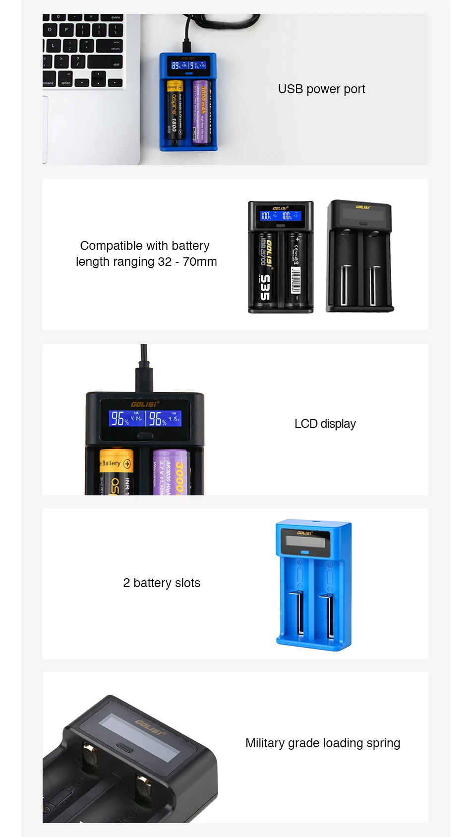 Golisi I2 2A Smart USB Charger with LCD Screen