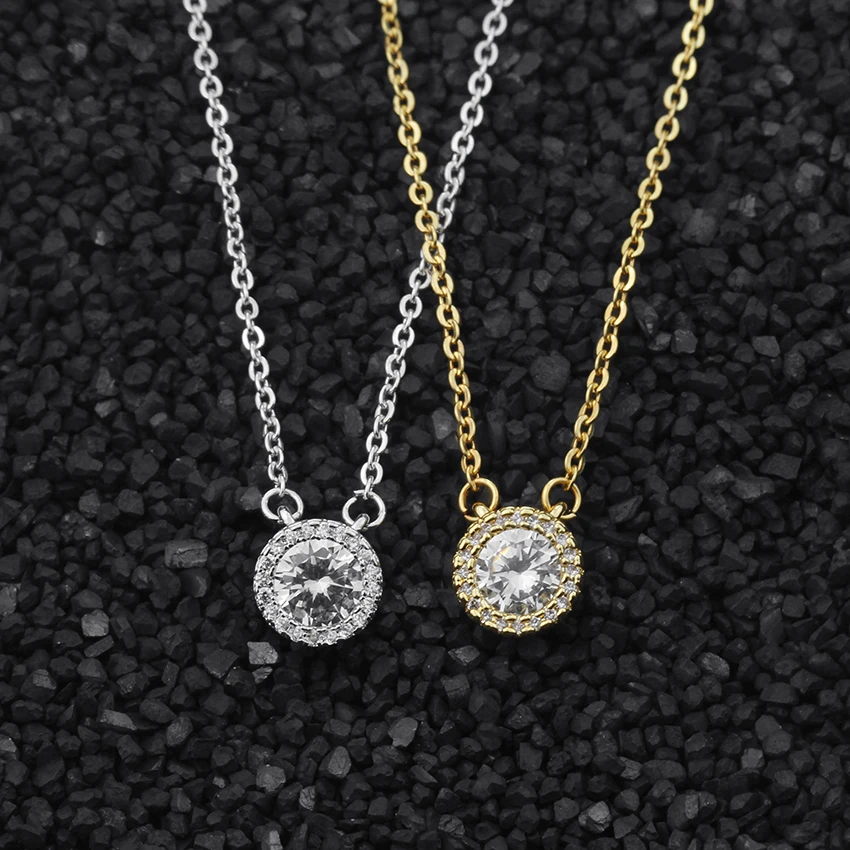 Стразы Bijoux Femme Kettingen Voor Vrouwen Цепочка Из Нержавеющей Стали CZ Круглая Подвеска Ожерелье для женщин ювелирные изделия в стиле бохо