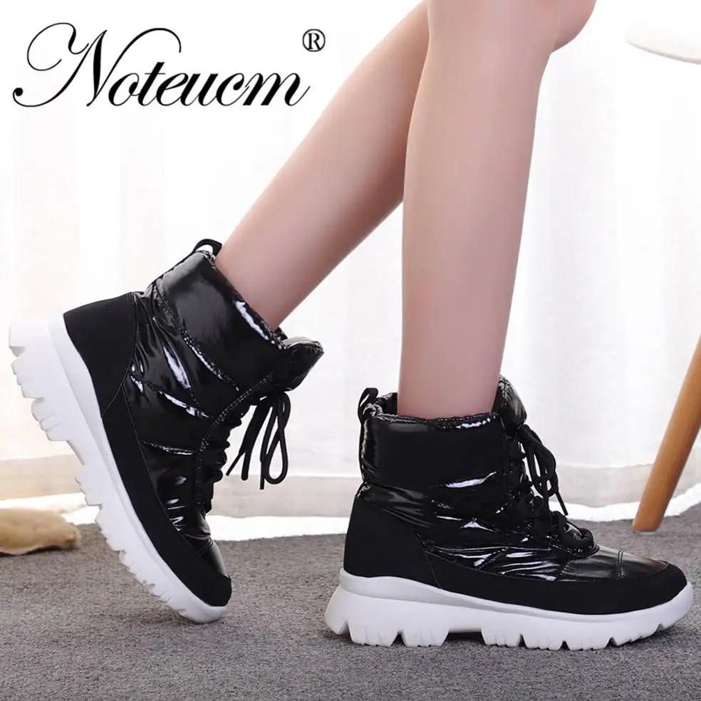 A50W01 Black female winter warm Ankle snow boots waterproof platform Flat heel shoes women botte Quilt booties Chunky Thick sneakers fur - Color: A50W01 Black