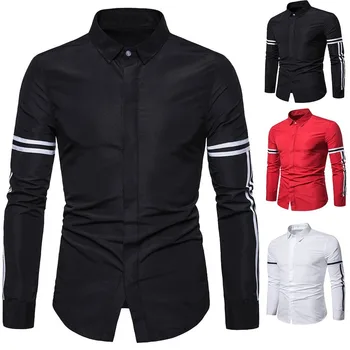 

2020 Spring and Autumn New European and American Men's Long-sleeved Shirt Ribbon Stitching Business Casual White Shirt