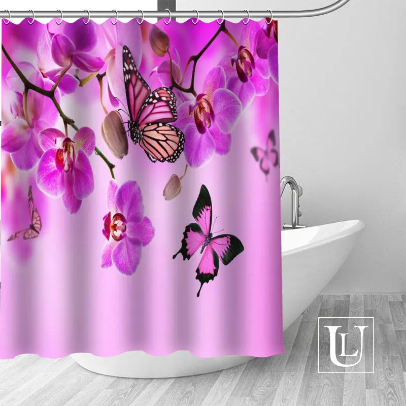 Orchids flowers Shower Curtains Custom Bathroom Curtain Waterproof Bathroom Fabric Polyester