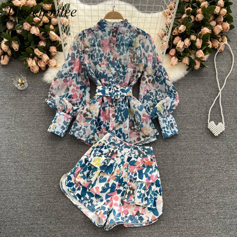 2-Piece Double-Breasted Blouse and Trousers Woven Bottom - Top Set