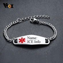 Vnox детей гравировка имя льда контактная информация медицинский оповещение ID браслеты для сына дочери напоминание ювелирные изделия