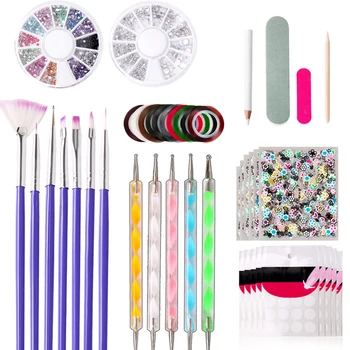 

48pcs Dotting Pencils DIY Stickers Rhinestones Beginners Home Salon Painted Pens Decorative Striping Tapes Fashion Nail Art Set